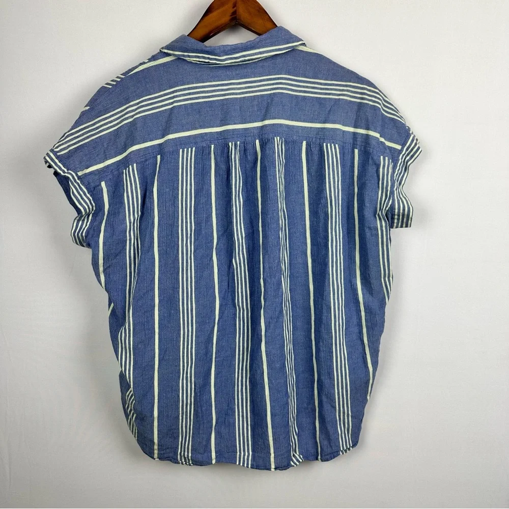 MADEWELL Central Shirt Stripe Crinkle Cotton Button Down Shirt Blue Stone - Picture 4 of 12